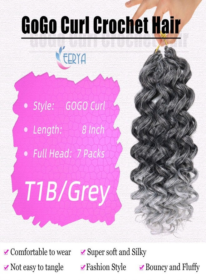 Eerya 7 Packs GoGo Curl Crochet Hair 8 Inch Short Gray Curly Crochet Hair for Women Deep Wave Beach Curl Crochet Braids Synthetic Braiding Hair Extensions(8 Inch, Tgery) - Image 3